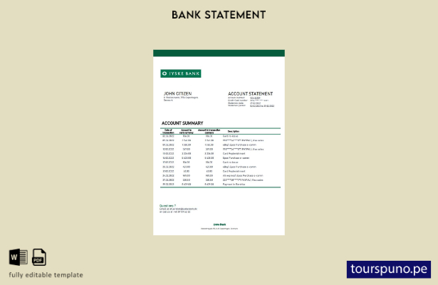 listo para imprimir plantilla de word   extracto bancario de Dinamarca Jyske